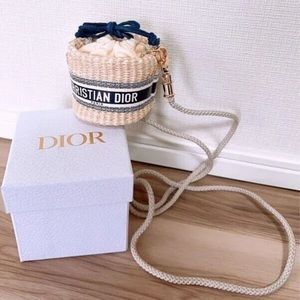 Christian Dior Novelty Basket Pouch with Shoulder Chain Rattan Unused With Box